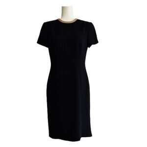 David Warren Dress Black Gold Metal Neckline Cap Sleeve Formal Midi Dress Size 6